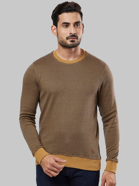

Raymond Men Beige & Brown Self Design Pullover Sweater
