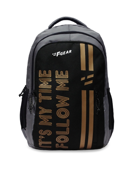

F Gear Unisex Grey & Black Typography Backpack