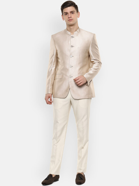

Louis Philippe Men Beige Solid Suit