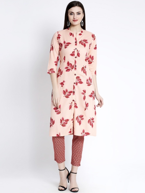 

ANAISA Women Peach-Coloured Printed Kurta with Trousers