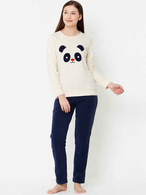 

Sweet Dreams Women Off-White & Navy Blue Printed Night suit