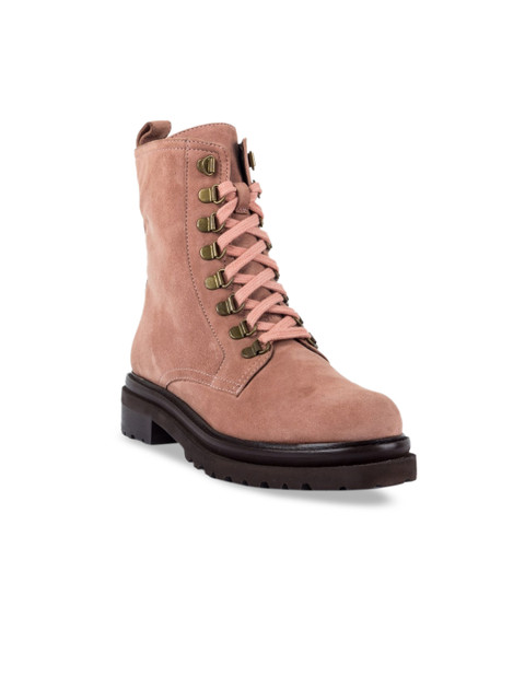 

Vanilla Moon Women Pink Solid Leather HIgh-Top Flat Boots