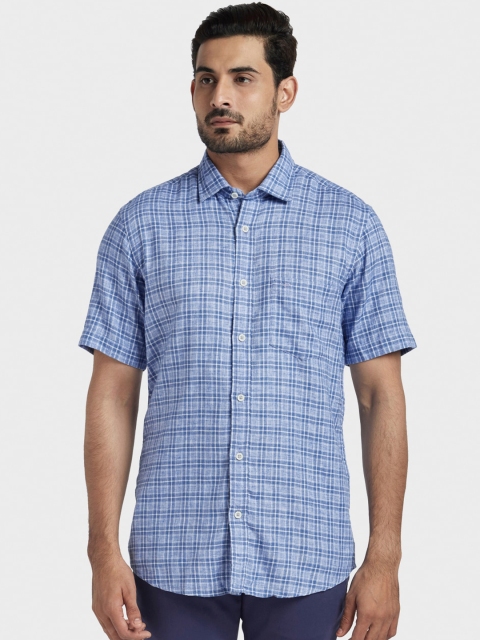

ColorPlus Men Blue Tailored Fit Checked Casual Shirt