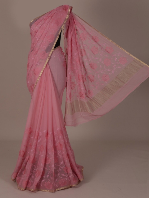 

Pothys Peach-Coloured Embellished Pure Chiffon Saree
