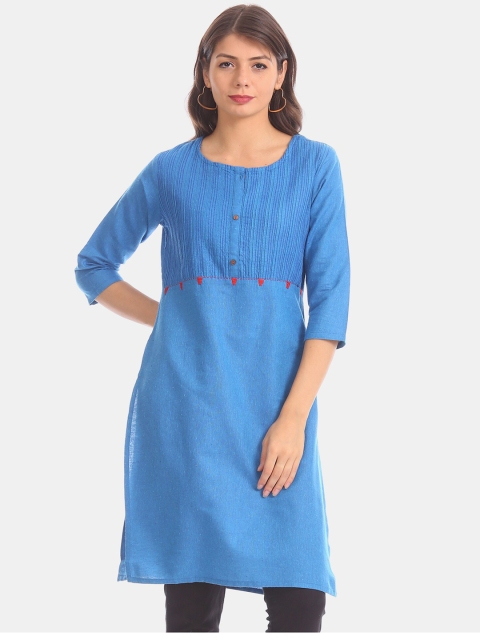 

Karigari Women Blue Solid A-Line Kurta