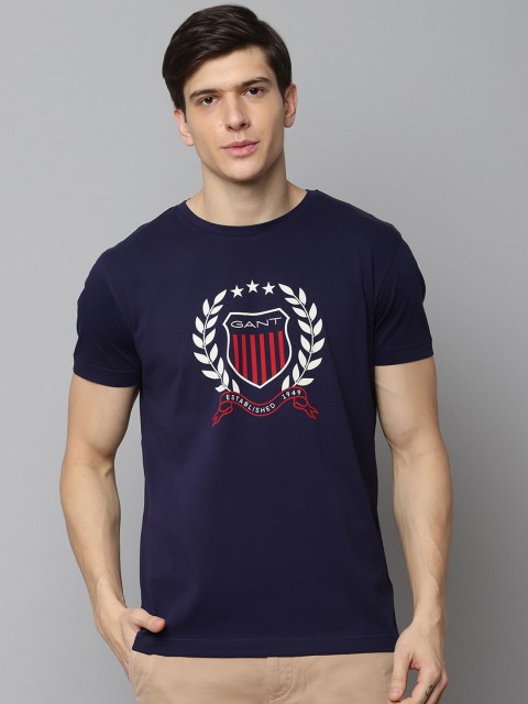 

GANT Men Navy Blue Printed Round Neck T-shirt