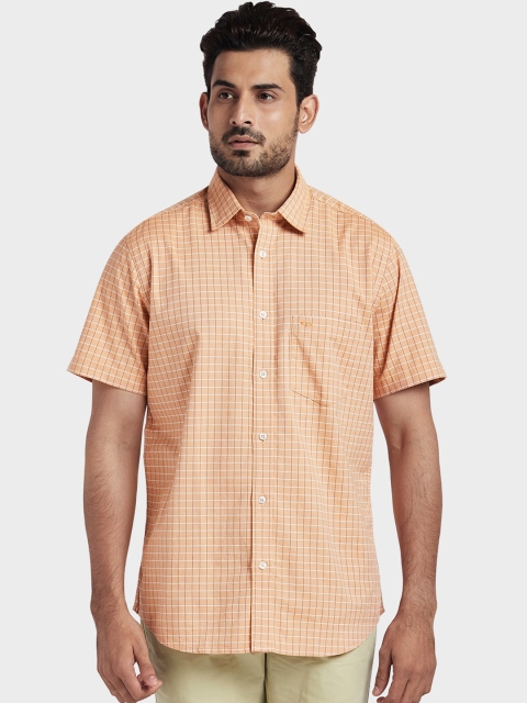 

ColorPlus Men Orange Tailored Fit Checked Casual Shirt