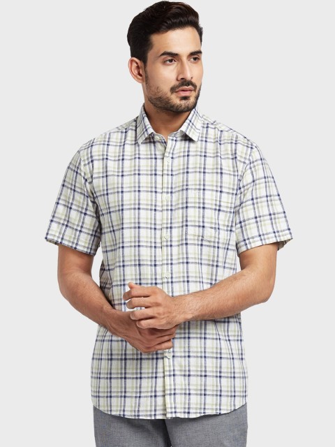 

ColorPlus Men White & Beige Tailored Fit Checked Casual Shirt
