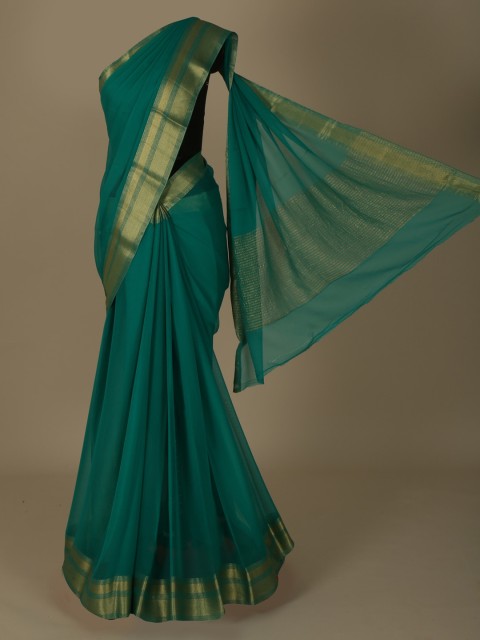 

Pothys Green & Gold-Toned Pure Chiffon Solid Saree