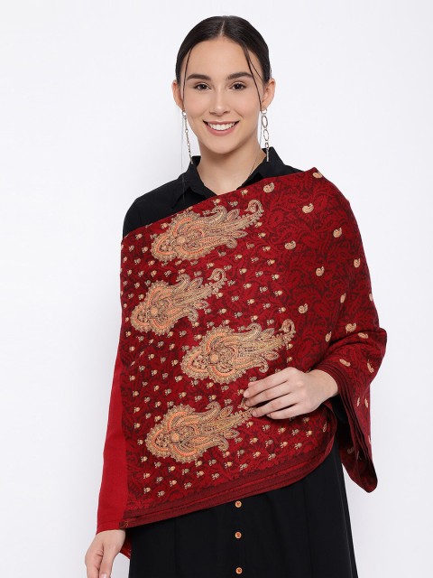 

Pashmoda Women Red Embroidered Pure Wool Shawl