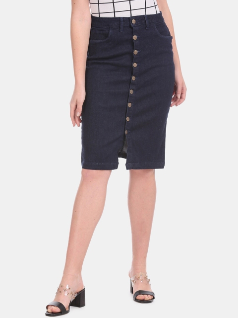 

Cherokee Women Blue Solid Denim Skirt