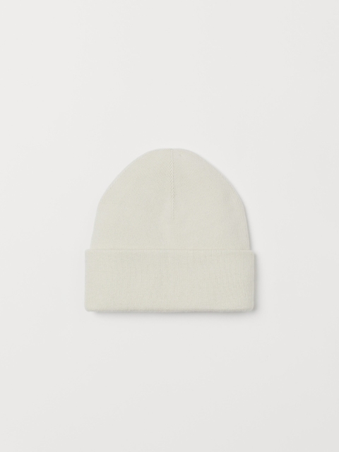

H&M Men Beige Ribbed Knitted Beanie Cap