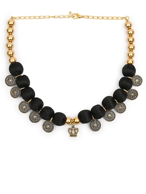 

AKSHARA Women Black & Gold-Toned Silk Thread Handcrafted Statement Necklace