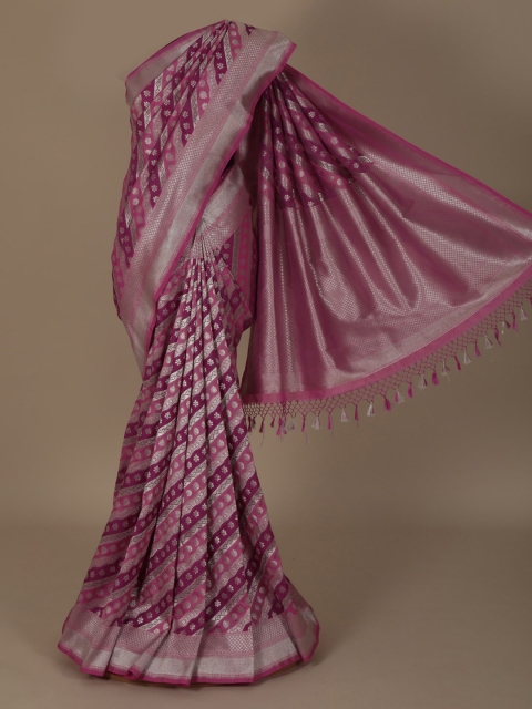 

Pothys Pink & Silver-Toned Jute Silk Woven Design Saree