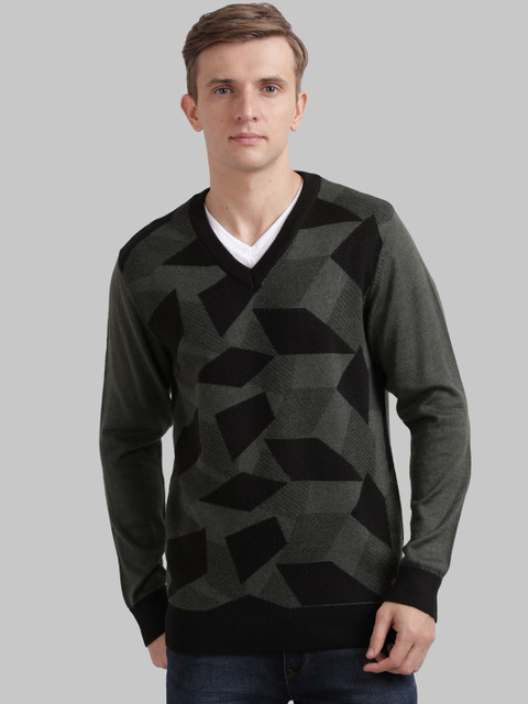 

Parx Men Green & Black Printed Pullover