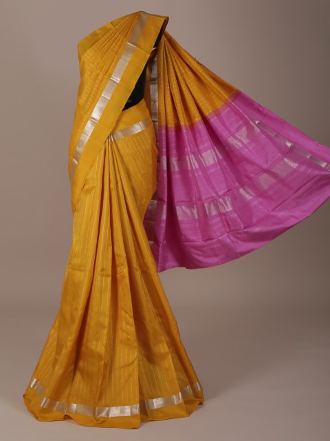 

Pothys Yellow & Pink Pure Silk Solid Saree