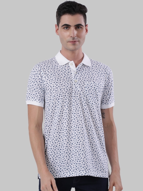 

Raymond Men White & Blue Floral Printed Polo Collar T-shirt