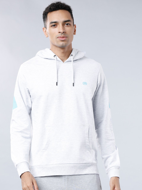 

Ecko Unltd Men Grey Melange Printed Hooded Sweatshirt