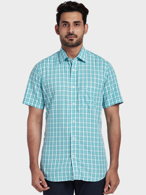 

ColorPlus Men Sea Green & White Tailored Fit Checked Casual Shirt
