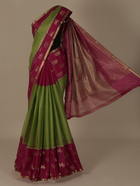 

Pothys Green Solid Pure Chiffon Saree