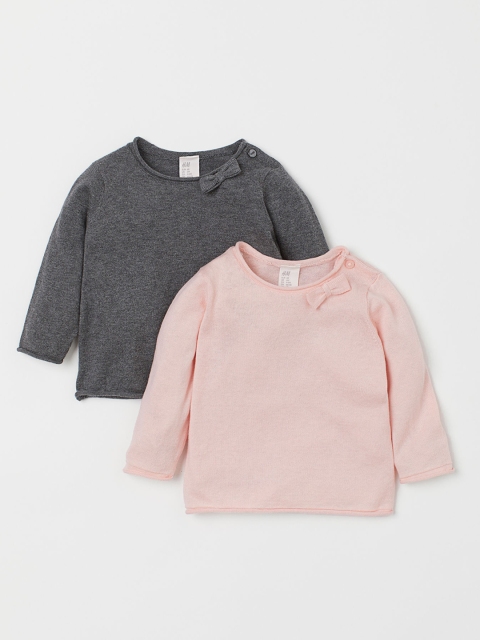 

H&M Girls Grey & Pink Solid 2-Pack Fine-Knit Jumpers