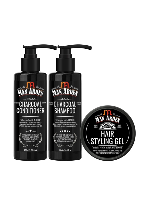 

Man Arden Set Of 3 Black Charcoal Shampoo With Conditioner & Hair Styling Gel