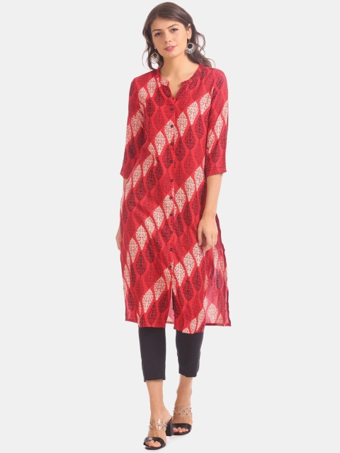 

Karigari Women Red Printed Straight Kurta