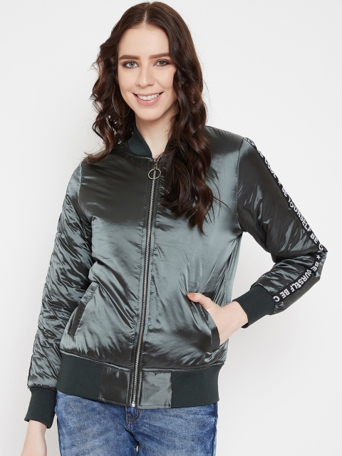 

Austin wood Women Green Solid Lightweight Bomber
