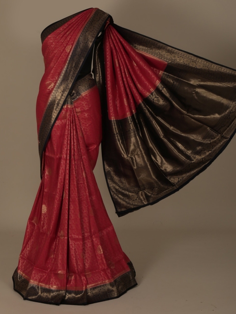 

Pothys Pink & Black Jute Silk Woven Design Saree