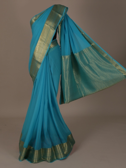 

Pothys Blue & Gold-Coloured Pure Chiffon Woven Design Saree
