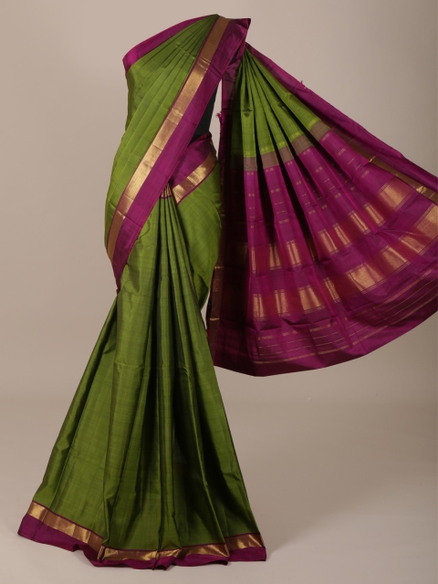 

Pothys Green & Purple Pure Silk Solid Saree