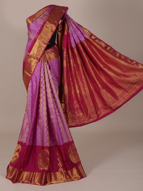 

Pothys Lavender & Red Pure Silk Woven Design Saree