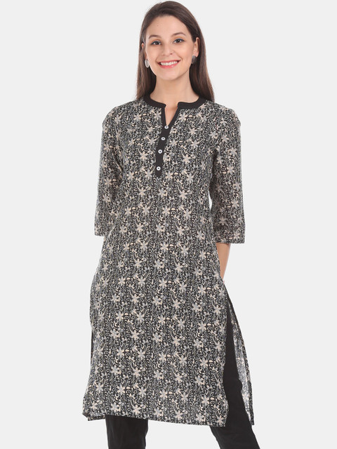 

Karigari Women Black & Beige Printed A-Line Kurta