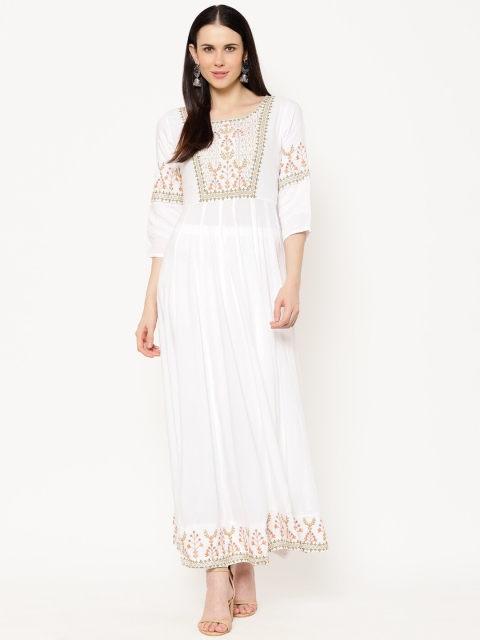 

Ramas Women White & Beige Yoke Design Embroidered Anarkali Kurta