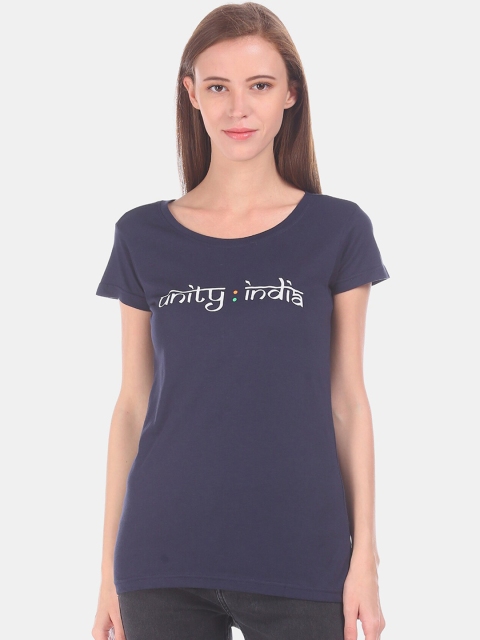 

Sugr Women Navy Blue Printed Round Neck T-shirt
