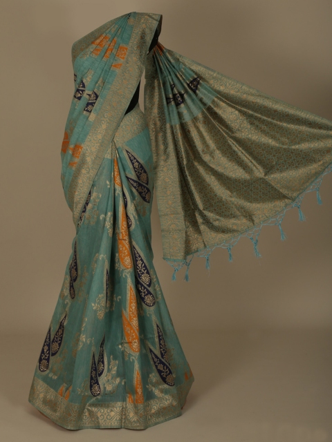 

Pothys Blue & Gold-Toned Jute Silk Woven Design Saree