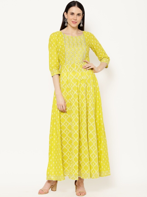

Ramas Women Lime Green & White Floral Embroidered Anarkali Kurta