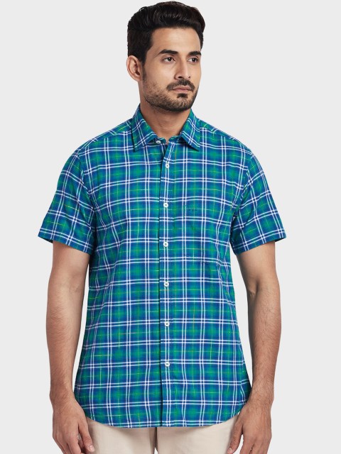 

ColorPlus Men Green & Blue Tailored Fit Checked Casual Shirt