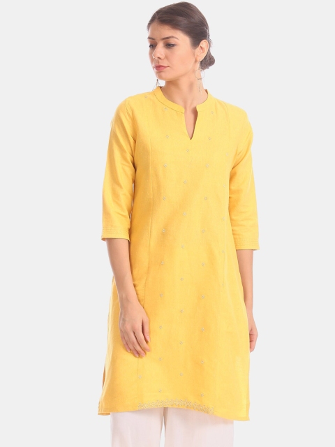 

Karigari Women Yellow Embroidered Straight Kurta