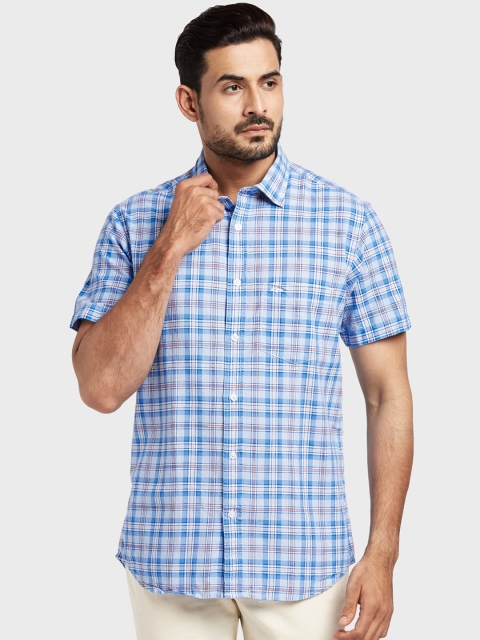 

ColorPlus Men Blue Tailored Fit Checked Casual Shirt