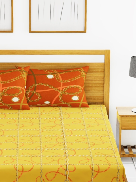 

BIANCA Gold & Mocha Abstract 144 TC Cotton 1 King Bedsheet with 2 Pillow Covers