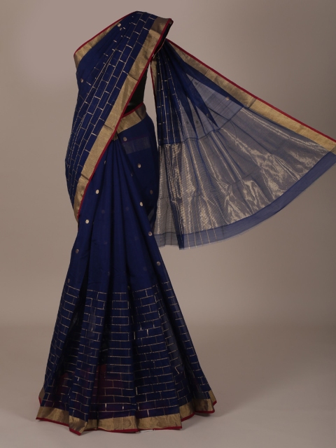 

Pothys Navy Blue & Gold-Toned Silk Cotton Woven Design Saree