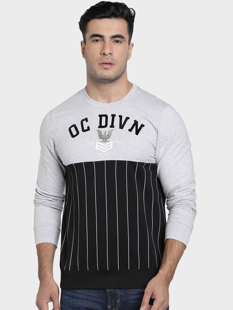 

Octave Men Grey Striped Round Neck T-shirt