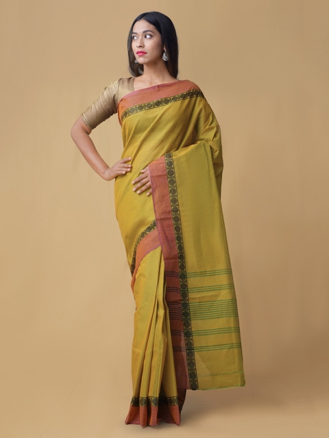 

Unnati Silks Green Solid Handcrafted Pure Cotton Saree