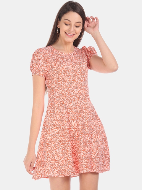 

Sugr Women Orange Printed A-Line Dress