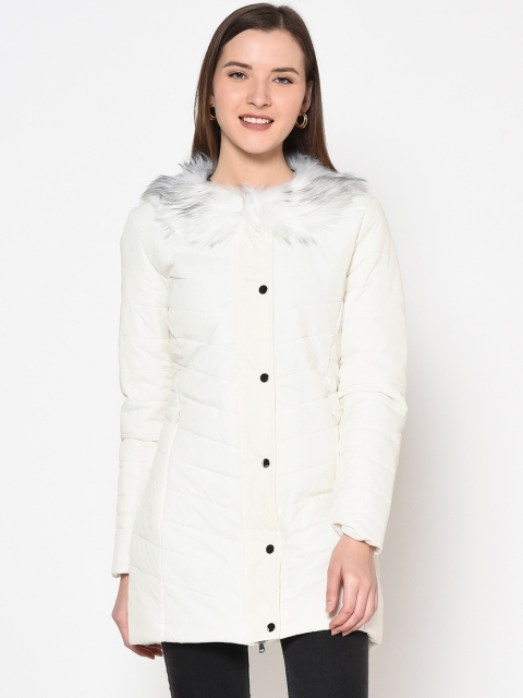 

METTLE Women White Solid Padded Jacket