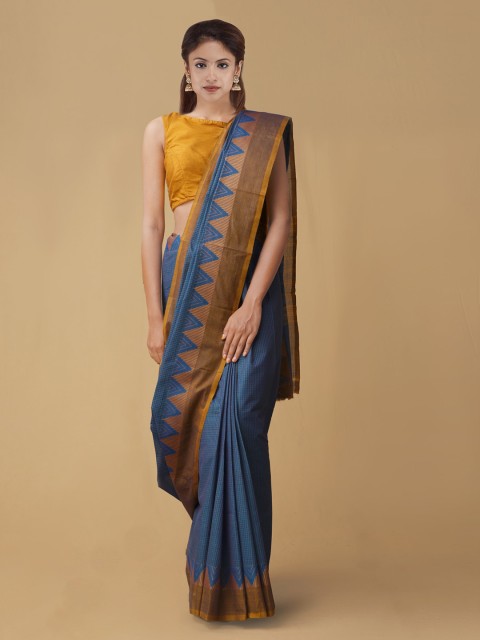 

Unnati Silks Blue Solid Pure Chittinad Cotton Saree