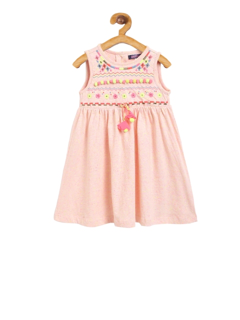 

Nauti Nati Girls Pink Self Design A-Line Dress