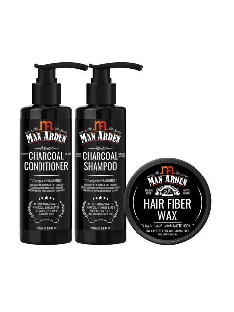 

Man Arden Set Of 3 Black Charcoal Shampoo With Conditioner & Hair Fiber Wax