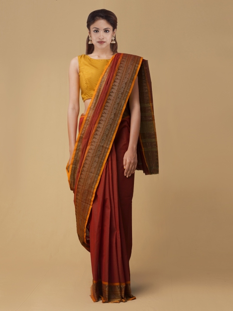 

Unnati Silks Red & Gold-Coloured Pure Uppada Cotton Striped Handloom Saree